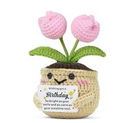 QMVMV Handmade Crochet Tulip Birthday Gift, Cute Knitted Potted Sunflower, Bright Birthday Present for Her Him, Sentimental Desk Ornament, Warm Birthday Keepsake