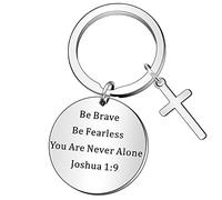 QMVMV Inspirational Gifts Christian Keyring Be Brave Be Fearless You are Never Alone Joshua 1:9 Bible Verse Keychain Inspirational Cross Keyring Religious Gifts