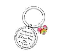 QMVMV Inspirational Rainbow Heart Niece Keyring Birthday Christmas Gifts For Women Girls From Auntie Keychain Engraved I Love You