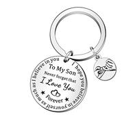 QMVMV Inspirational Son Keyring Birthday Christmas Gifts For Men From Mum Dad Family Tree Keychain Engraved Never Forget That I Love You