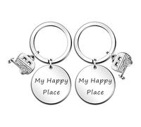 QMVMV My Happy Place Keyring Happy Camper RV Gifts Camping Keyring Trailer Gift for Camper Lover Vacation Gift Birthday Gift