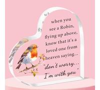 QMVMV Robin Memorial Gifts Hearted Acrylic Plaque Gifts to Remember Lost Loved Ones