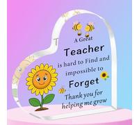 QMVMV Teacher Gifts for Women Men, to My Teacher Acrylic Heart Sign Paperweight Presents, Birthday End of Year Retirement Christmas Valentines Day Thank You Appreciation Gifts for Teacher