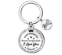 QMVMV To My Daughter Inspirational Gifts Keyring Keychain Key Rings Chains From Mum Dad Never Forget That I Love You Forever