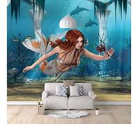 QMWZZV 3D Mural Wallpaper Blue Sea Mermaid DIY Photo Wallpape TV Background Wall Living Room Sofa 3D Giant Wall Poster Self-Adhesive Wallpaper Office Corridor Bedroom Mural 150x105 cm