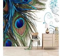 QMWZZV Custom Wallpaper 3D Mural Animal Peacock Feather DIY Self-Adhesive Canvas Wallpapers Wall Murals for Living Room Bedroom Office Corridor Restaurant Hotel Bathroom Cafe Wall Decor 200x140 cm