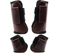 QMYBROW Horse Tendon Brushing Boots Open Front & Fetlock Boot | Protective Gear and Training Equipment |Neoprene,Breathable Waterproof Fabric and Genuine Leather | 4 Set (Coffee, Full (Large))