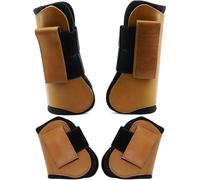 QMYBROW Horse Tendon Brushing Boots Open Front & Fetlock Boot | Protective Gear and Training Equipment |Neoprene,Breathable Waterproof Fabric and Genuine Leather | 4 Set (Brown, Full (Large))