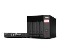 QNAP TS-473A + QSW-1105-5T Bundle Pack NAS Tower Ryzen Embedded V1500B 8 GB DDR4 0 TB QNAP Turbo System Black