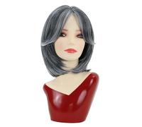 Qnbiar Grey Women's Wig Short Straight Bob Synthetic Heat Resistant Fibre Wig Middle Natural Look Heat Resistant Fibre Natural Synthetic Wig