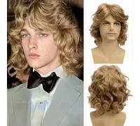 Qnbiar Long Wavy Blonde Wig for Men Natural Layered Fluffy Wig Synthetic Heat Resistant Halloween Cosplay Hair