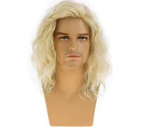 Qnbiar Men's Blonde Wig Medium Length Curly Side Wig Curly Synthetic Halloween Cosplay Costume Party Qnbiar
