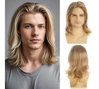 Qnbiar Mens Blonde Wig Short Layered Natural Synthetic Halloween Cosplay Costume Party Full Wigs