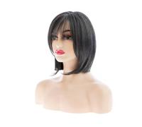 Qnbiar Short Bob Grey Natural Straight Hair Wig with Fringe Mix Grey Hot Synthetic Salt and Pepper Wig for Women