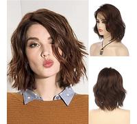 Qnbiar Women's Short Wave Brown Bob Wig Synthetic Heat Resistant Side Halloween Cosplay Wig