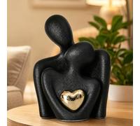 Qnbonrich Ceramic Figures Couple, Modern Abstract Decorative Sculpture Hug Couple, Romantic Sculptures with Golden Heart, Black Gold Decoration for Living Room, Modern, Bedroom, Dining Room & Office