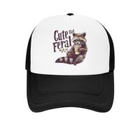 QNBUFOY Washed Cotton Summer Raccoon Cute But Feral Vintage Raccoon Funny Loves Coffee Mesh Baseball Caps Men Women Foam Trucker Hat for Casual Wear Gift