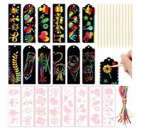 QNCIGER 24 Pcs 3 Style Magic Scratch Rainbow Bookmarks for Kids Students Party Favor Scratch Paper DIY Bookmarks with Scratching Tools Satin Ribbons for Classroom Activities