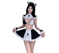 QNCLO Women's cosplay sexy nun costume Gothic maid dress Halloween maid lingerie (black white)