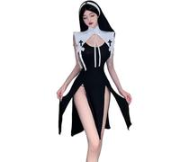 QNCLO Women's cosplay sexy nun costume Gothic maid dress Halloween maid lingerie (black3)
