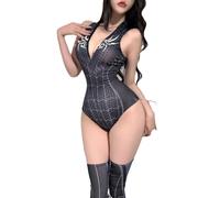QNCLO Women's cosplay sexy spider game girl jumpsuit Japanese anime cute tight underwear club costume party pajamas (black)