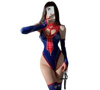 QNCLO Women's cosplay Super Spider Girl Hero Teddy Underwear Japanese Anime One Piece Tight Top, Blue, One Size