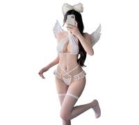 QNCLO Women's neck hanging cosplay elastic jumpsuit Japanese cute doll underwear (white)