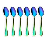 Qndanoan Rainbow Color TeaSpoons Coffee Spoon Mini Cake Spoon Stainless Steel Set of 6 Pieces (Coffee Scoops)