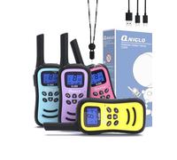 QNIGLO 4 Pieces Rechargeable Walkie Talkie Talkie, 8 Channel Long Range 2 Way Radio with Vox Function, Flashlight Gift for Girls Boys Aged 3-12 Years (Pink Blue Purple Yellow)