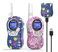 QNIGLO Walkie Talkies Rechargeable for Kids, Long Distance PMR Walkie Talkies Fun Toys Birthday Presents Xmas Gifts for 4 5 6 7 8 9 10 Year Old Girls Boys Children Adult Outdoor Game Camping Pink/Blue