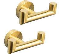 QNIIAED 2 Pcs Double Door Hooks，Bathroom Towel Hooks Screw in SUS 304 Stainless Steel Heavy Duty Robe Coat Hooks Wall Mounted for Bedroom or Kitchen(Brushed Brass Gold)
