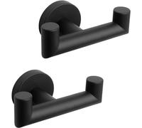 QNIIAED 2 Pcs Double Door Hooks，Bathroom Towel Hooks Screw in SUS 304 Stainless Steel Heavy Duty Robe Coat Hooks Wall Mounted for Bedroom or Kitchen(Matte Black)