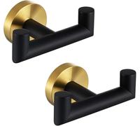 QNIIAED 2 Pcs Double Door Hooks，Bathroom Towel Hooks Screw in SUS 304 Stainless Steel Heavy Duty Robe Coat Hooks Wall Mounted for Bedroom or Kitchen(Black and Gold)