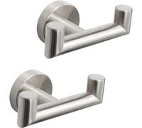 QNIIAED 2 Pcs Double Door Hooks，Bathroom Towel Hooks Screw in SUS 304 Stainless Steel Heavy Duty Robe Coat Hooks Wall Mounted for Bedroom or Kitchen(Brushed Silver)