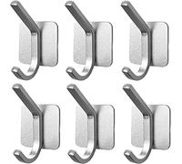 QNIIAED Self Adhesive Hooks，6 Pcs Strong Metal Double Sticky Hook On Wall Door Closet Bathroom Kitchen Bedrooms for Tea Towel Coat Hat(Silver)