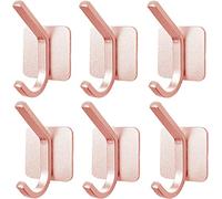 QNIIAED Self Adhesive Hooks,6 Pcs Strong Metal Double Sticky Hook On Wall Door Closet Bathroom Kitchen Bedrooms for Tea Towel Coat Hat(Rose gold)