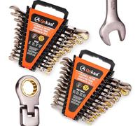 Qnkaa Flexible Ratcheting Wrench Set 24pcs Metric 8-19mm & SAE 1/4” to 7/8“ Inch Flex-Head Spanner Gear Ring Ratchet Combination Wrenches Kit with Portable Organizer