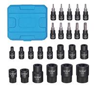 Qnkaa Torx Bit Socket Female E-Torx External Sockets Set 24PCS | 10pcs Star Socket Bits (T8-T40) & 14pcs Female E-Torx Sockets (E4-E24) 1/4" 3/8" 1/2" CrV Enhanced Mini Storage Case
