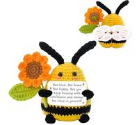 QNNEFF Funny Positive Bee with Inspirational Card - Emotional Support Crochet Figurine - Handmade Cheer Up Gift - Wool Knitted with Sunflower - Novelty Encouragement Gifts