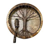 QNQA Shaman Drum, Tree of Life Decoration Design, Handmade Shamanic Drum, Symbol of the Siberian Drum Spirit Music,Leather + Wood, QNQA-4