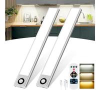 QNUJN Under Cabinet Kitchen Lights, 72 LED Motion Sensor Lights Indoor, 2200mAh Type-C Rechargeable, 3 Color Temperature Dimmable, 30cm Night Light with Remote for Cupboard, Closet, Stairs, 2 Pack