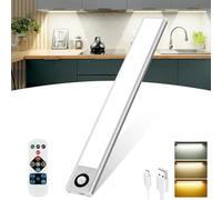 QNUJN Under Cabinet Kitchen Lights, 72 LED Motion Sensor Lights Indoor, 3000mAh Type-C Rechargeable, 3 Color Temperature Dimmable, 30cm Night Light with Remote for Cupboard, Closet, Stairs, 1 Pack