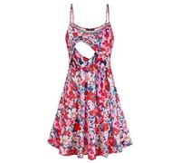 Qnursma Floral Maternity Summer Dress Spaghetti Strap Nursing Breastfeeding, Pink Floral, XL