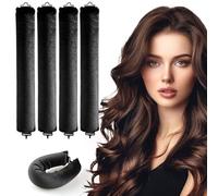 Qnynnty Heatless Curls Band Set of 4 Black Velvet Flexi Rod Cylindrical Overnight Curlers