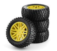 QOAKSDY RC Car Upgrade Parts For HSP 15502 94107 94170 94155 94177 4Piece 1/10 RC Short Course Truck Tires Tyre Wheel 12Mm Hex 95Mm Modification Accessories(Yellow)