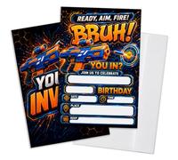 Qoamp Dart War Bruh Boys Birthday Invitations, Nerf Gun Battle Theme Birthday Party Invitations for Boys, Set of 20 Invites Cards Fill in Blank with Envelopes, Double Sided, 4x6 Inches
