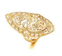 QOBEBOTA Elegant Statement Rings Hollow Carved Flower Cocktail Ring British Style Wide Band Rings for Women, 8, 18 carat gold, brass, gold, metal, No Gemstone