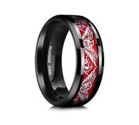 QOBEBOTA Mens Wedding Band Black Stainless Steel Viking Eagle Engagement Ring 8mm Wide Promise Rings Untarnished Silver For Him Statement Rings for Men Size, Metal, No Gemstone