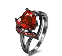 QOBEBOTA Romantic 18K Gold Plated Engagement Ring Eternity Rings with Red Heart and Cubic Zirconia Wedding Engagement Rings for Women Valentine's Day Love Gift Brass Gold Plated Metal