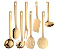 QOBIMOON 8-Piece Kitchen Utensil Set, Gold Titanium Coated Non-Stick & Heat Resistant Utensils for Cooking, Baking (Spatula, Spoon, Slotted Spoon, Turner, Pasta Server)
